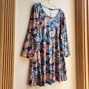 Enmain Blue/Orange Scoop Neck Paisley Tunic Top Size 2XL